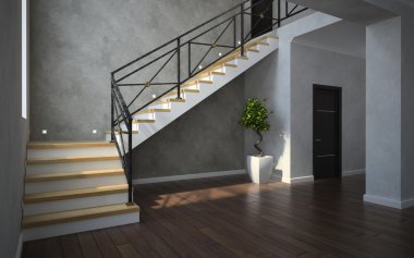 Klasik iç merdiven görünümü ile bitki ve yapmak bir parçası
