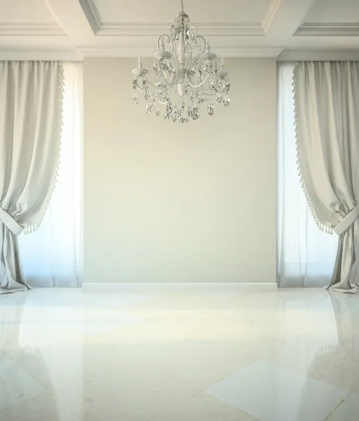 Empty room in classic style with crystal chandelier — Stock Photo, Image