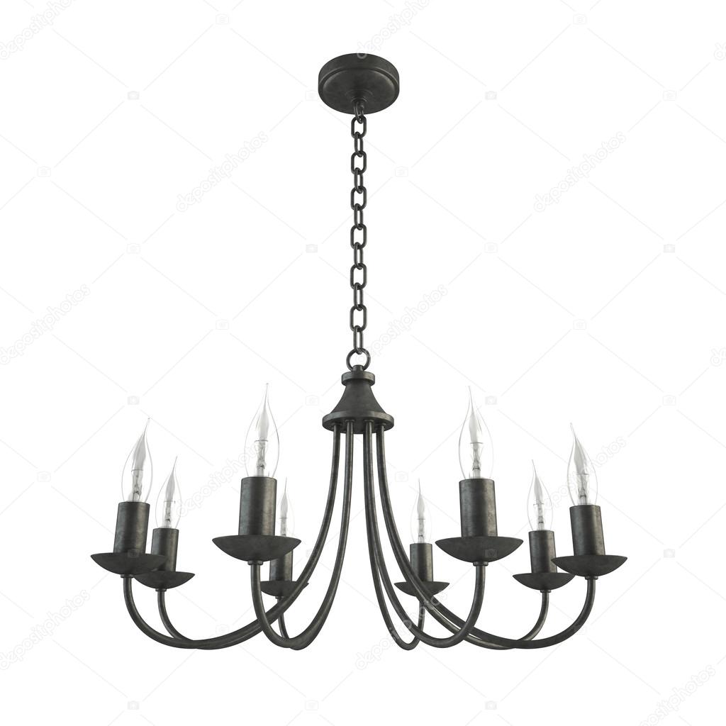 Classic forged black chandelier isolated on white background