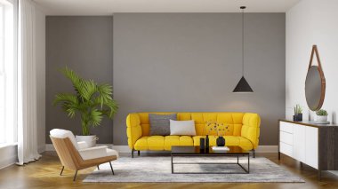 Modern oturma odasının minimalist iç dekorasyonu