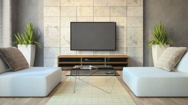İç modern Loft ile cam masa