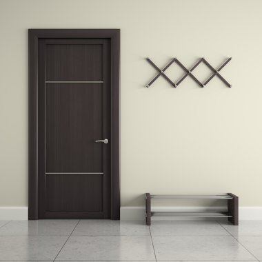 Hall with door, hanger and  stand for shoes clipart