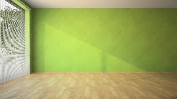 グリーンの壁と寄木細工の床と空の部屋 — ストック写真