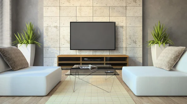 Interior of the modern loft with glass table — Stock Photo, Image