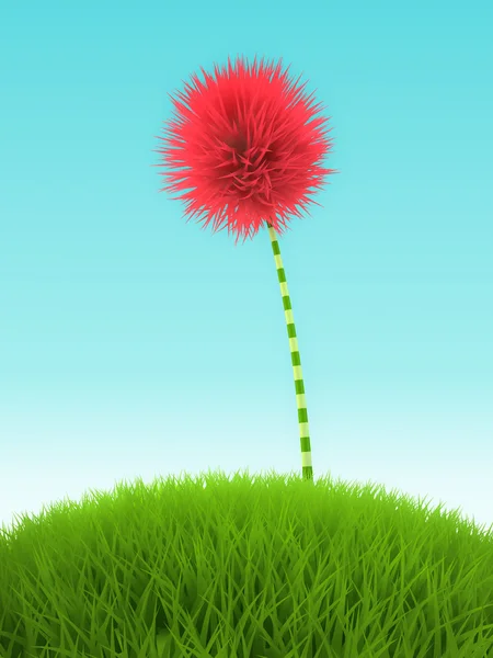 Rosa Kleeblume im Gras auf blauem Hintergrund — Stockfoto
