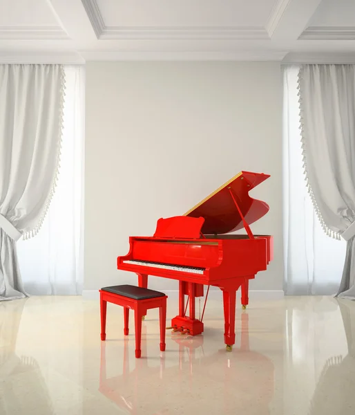 Pokój w stylu klasycznym z czerwony fortepian — Zdjęcie stockowe