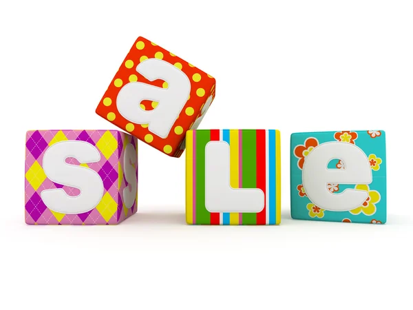 Sale word on colorful fabric cubes on white background 4 — Stok Foto