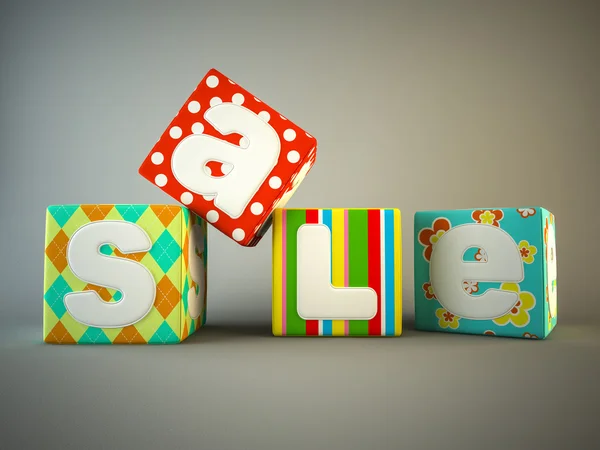 Palavra de venda em cubos de tecido colorido — Fotografia de Stock