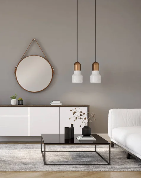 Interior minimalista de la sala de estar moderna representación 3D — Foto de Stock