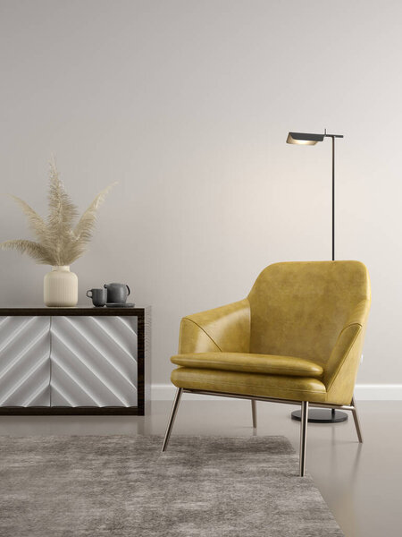 Минималистский интерьер современной гостиной 3D рендеринг