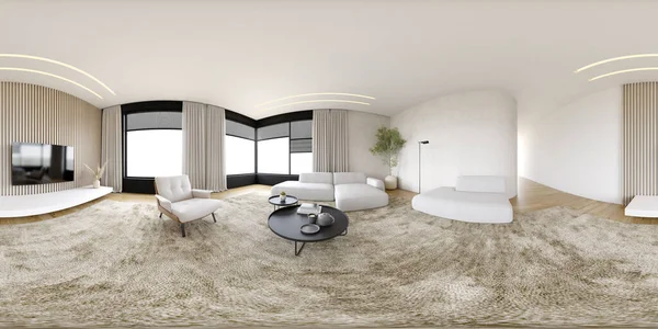 360 panorámica de la sala interior moderna 3D renderizado —  Fotos de Stock