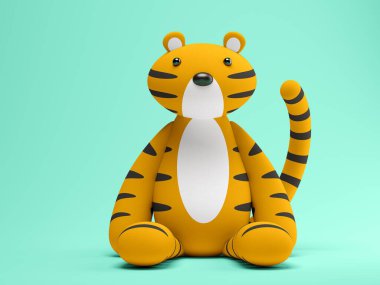 Çizgi film kaplanı mavi arka planda izole edildi. 3D görüntüleme