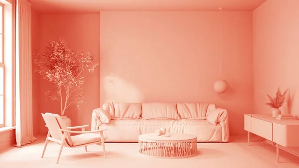 현대 거실 3D 렌더링의 미니멀리즘 인테리어 — 스톡 사진