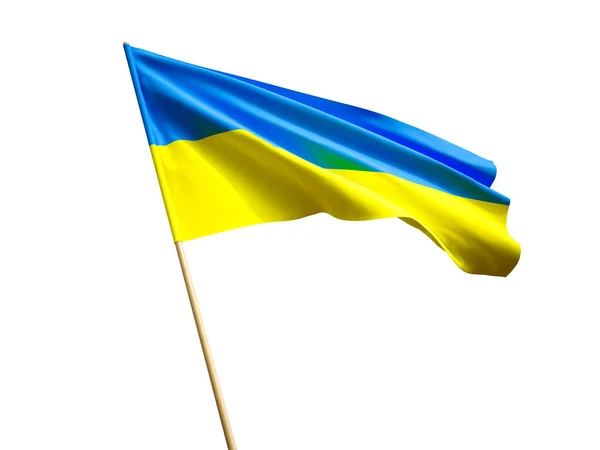 Ukraine schwenkt Flagge isoliert auf weißem Hintergrund — Stockfoto