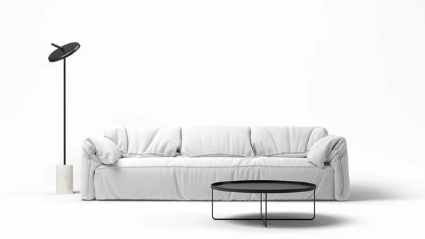 Minimalistický interiér moderního prostorového vykreslování obývacího pokoje — Stock fotografie