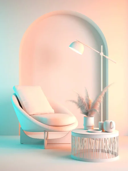 Punchy pastel conceptual interior room 3d illustration