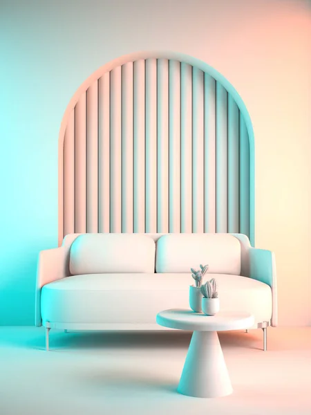 パンチのあるパステルの概念的な室内の3Dイラスト — ストック写真
