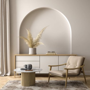 Modern tarz kavramsal içmimari oda 3D illüstrasyon