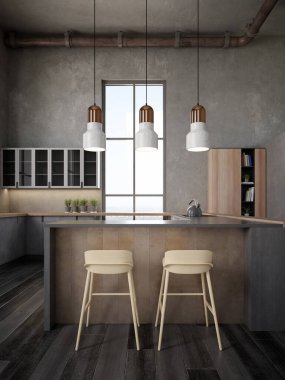 Modern tarz kavramsal içmimari oda 3D illüstrasyon