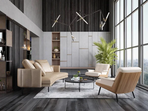 Modern tarz kavramsal içmimari oda 3D illüstrasyon