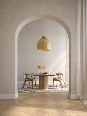 Modern tarz kavramsal iç mekan 3 boyutlu illüstrasyon