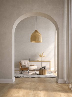 Modern tarz kavramsal iç mekan 3 boyutlu illüstrasyon