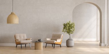 Modern tarz kavramsal iç mekan 3 boyutlu illüstrasyon