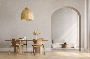 Modern tarz kavramsal iç mekan 3 boyutlu illüstrasyon