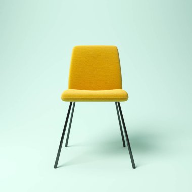 Sarı koltuk mavi arkaplanda. 3 boyutlu illüstrasyon.