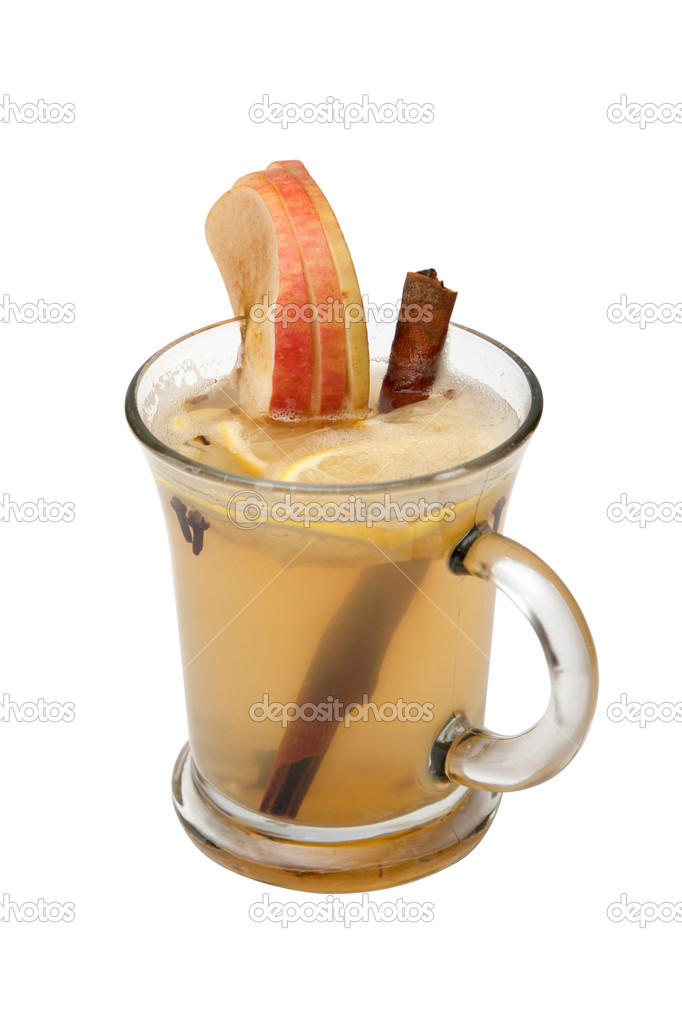 Mulled wine with slice of apple and spices