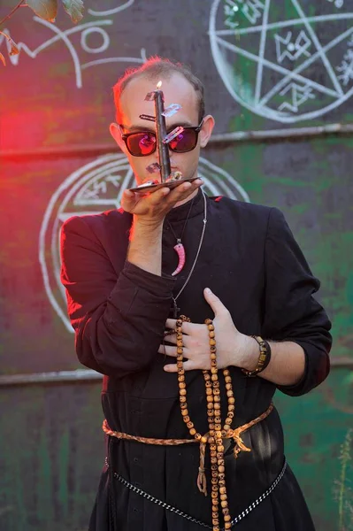 Man Dressed Priest Halloween Image Lack Magic — Stock Photo, Image