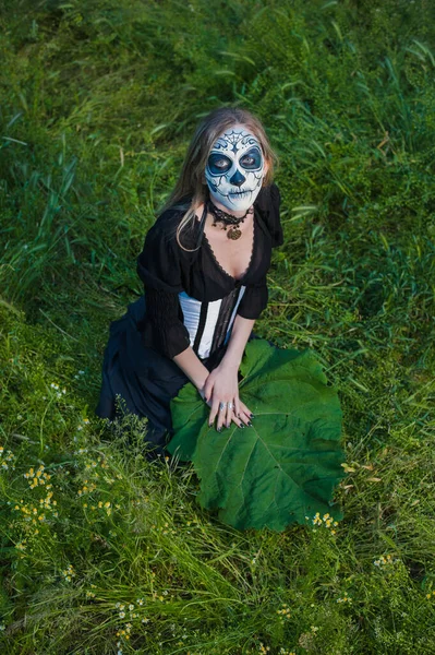 Gothic Girl Thistle Person Carnival Mask Mexican Death Mask — Stock Photo, Image