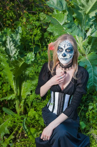 Gothic Girl Thistle Person Carnival Mask Mexican Death Mask — Stock Photo, Image