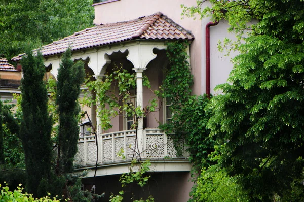 Antico Balcone Etnico Ricoperto Liane — Foto Stock