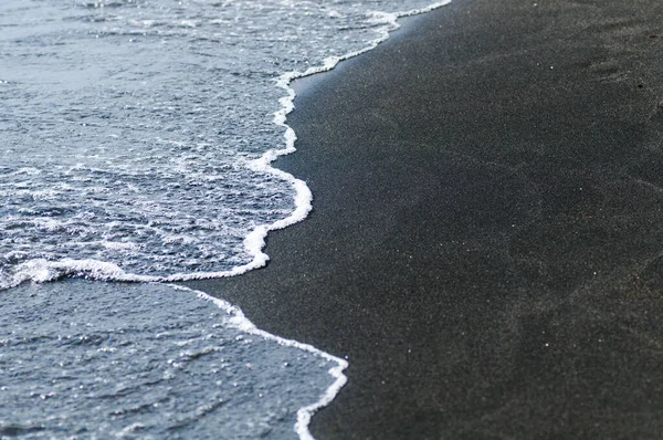 Arena Magnética Volcánica Negra Orilla Del Mar Textura Fondo Playa —  Fotos de Stock