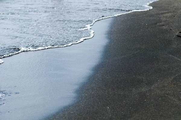 Arena Magnética Volcánica Negra Orilla Del Mar Textura Fondo Playa —  Fotos de Stock