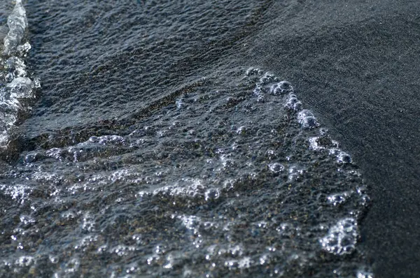 Arena Magnética Volcánica Negra Orilla Del Mar Textura Fondo Playa — Foto de Stock
