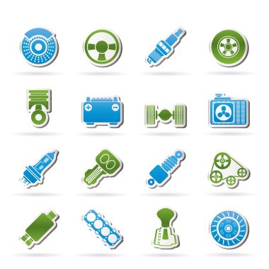 farklı bir araba parçaları simgeler - vektör Icon set