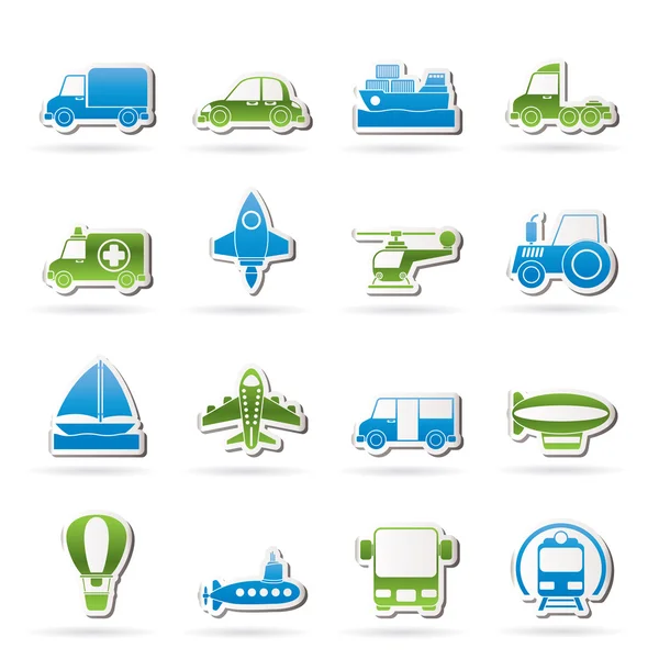 Diferentes tipos de iconos de transporte — Vector de stock