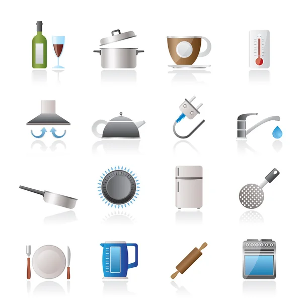 Keuken objecten en accessoires pictogrammen — Stockvector