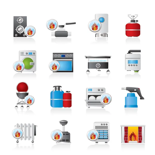 Icone degli apparecchi a gas per uso domestico — Vettoriale Stock