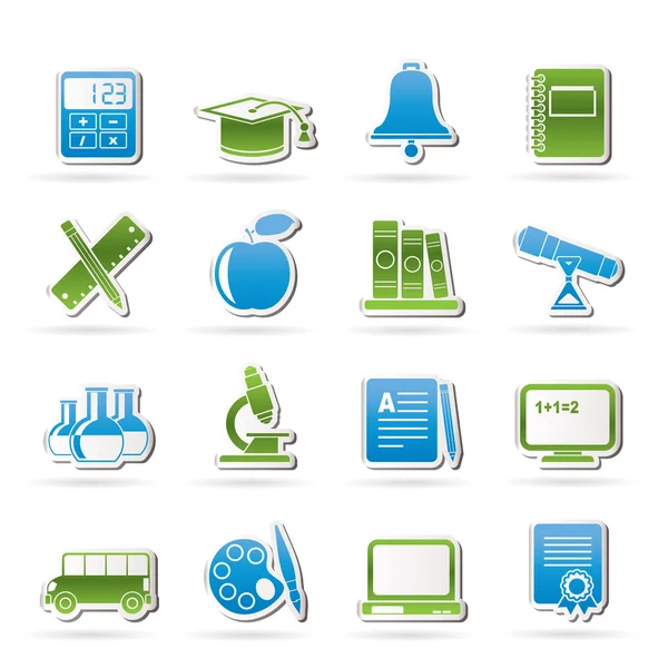 Iconos de objetos educativos y escolares — Vector de stock