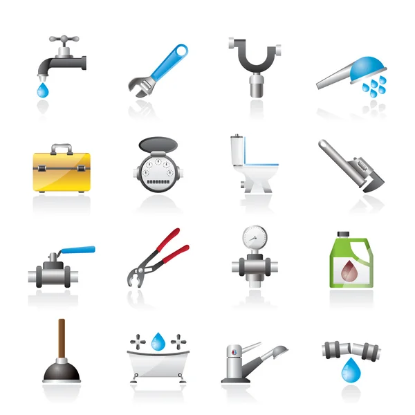 Realistic plumbing objects and tools icons — Stockový vektor