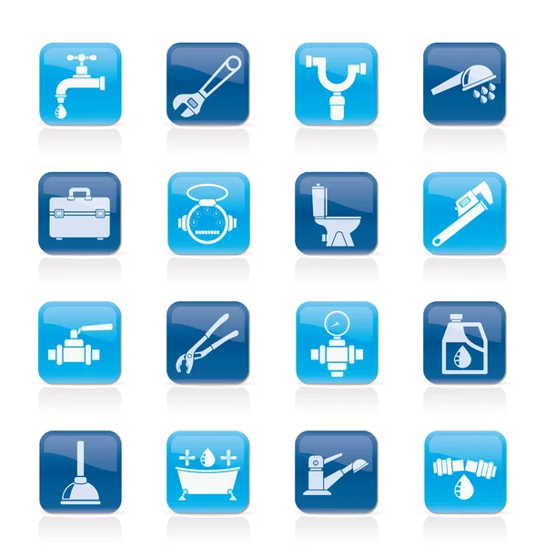 Plumbing objects and tools icons — Stock Illustration Plumbing objects and tools icons Stock Vector
