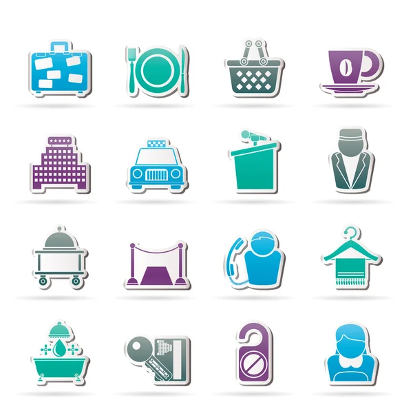 Iconos de servicios de hotel y motel — Vector de stock