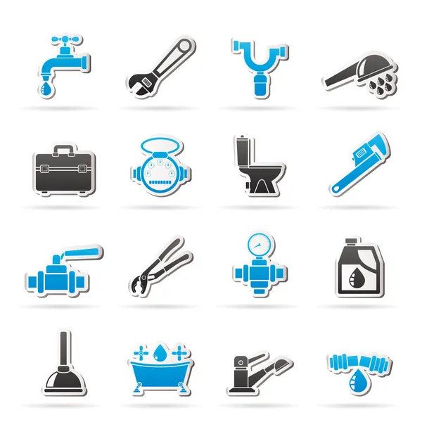 Objetos de fontanería e iconos de herramientas — Vector de stock