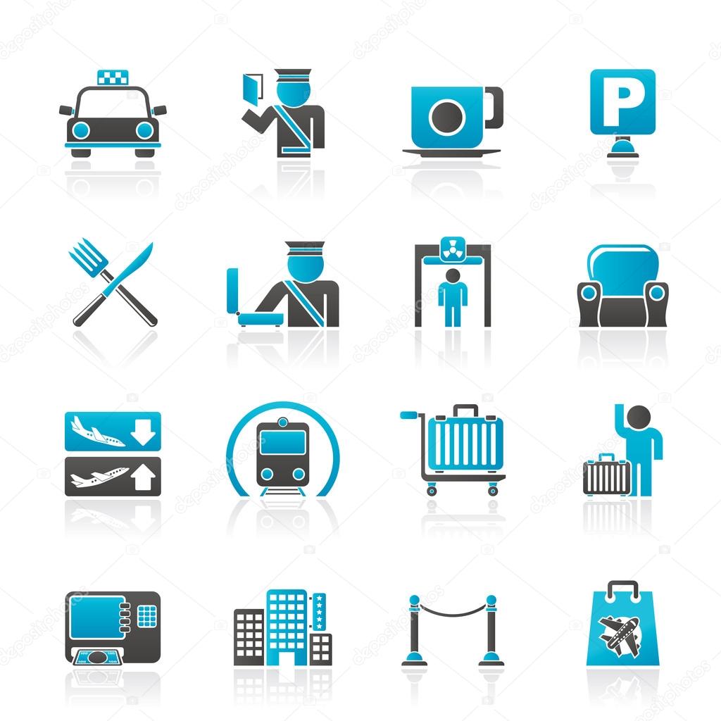 Airport, travel and transportation icons