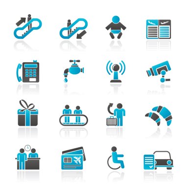 Airport, travel and transportation icons clipart