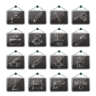 plumbing objects and tools icons clipart