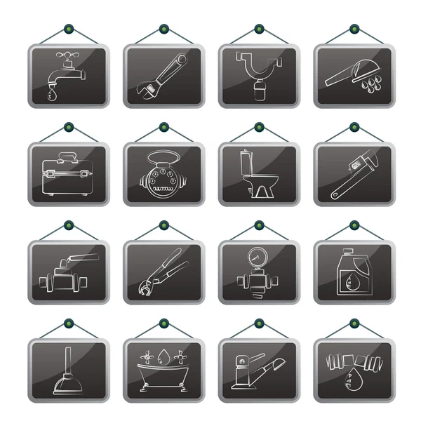 Plumbing objects and tools icons — Stock Illustration Plumbing objects and tools icons Stock Vector